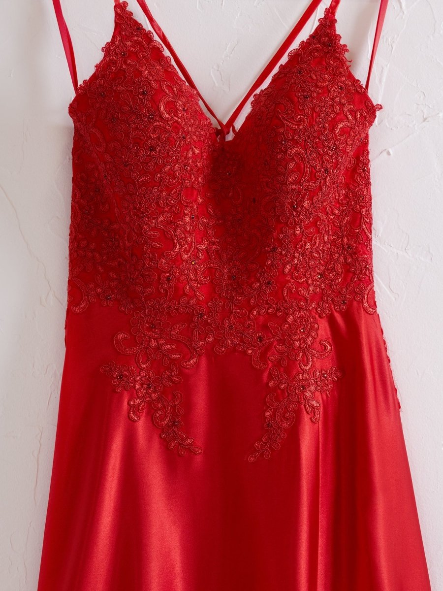 Sheath Spaghetti Straps Corset Satin Prom Dress with Split main image 0