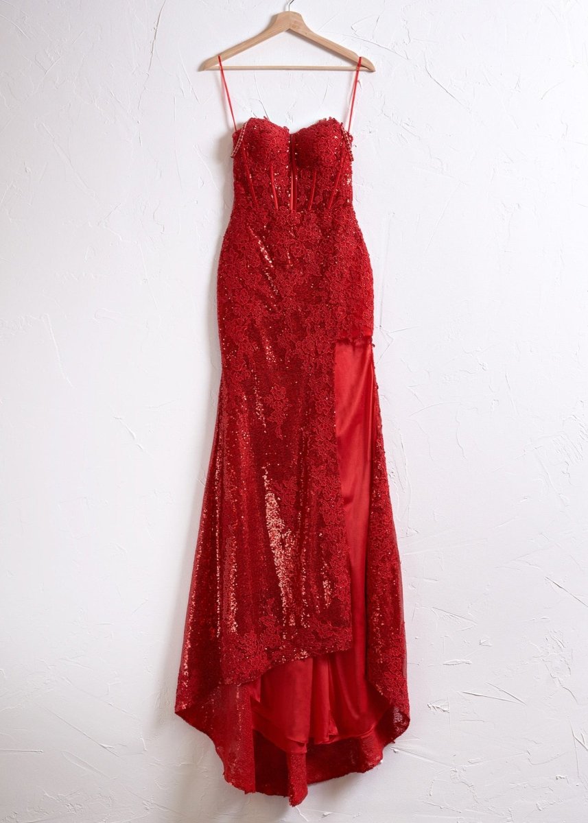 Sexy Red Mermaid Spaghetti Straps Chiffon Sequin Beaded Without Sleeves Long Prom Dress, Evening Dress main image 1