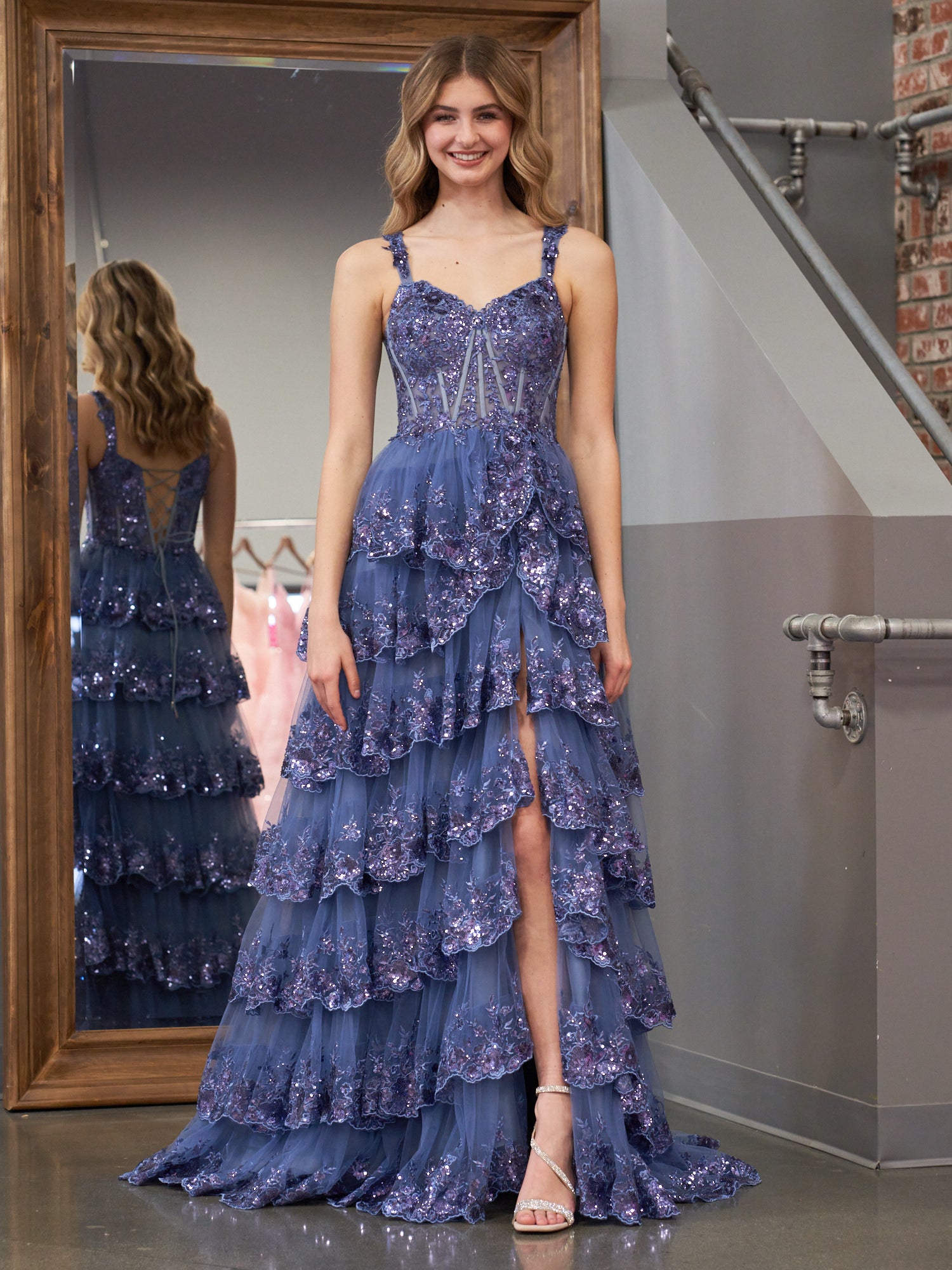 Blue Net Embellished Off-Shoulder Gown Design by Prevasu at Pernia's Pop Up  Shop 2024