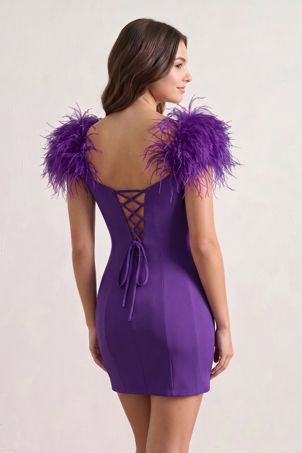 Purple Sheath Off The Shoulder Satin Homecoming Dress - KISSPROM
