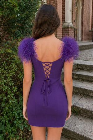 Purple Sheath Off The Shoulder Satin Homecoming Dress - KISSPROM