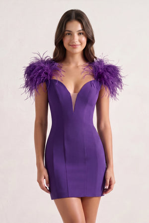 Purple Sheath Off The Shoulder Satin Homecoming Dress - KISSPROM
