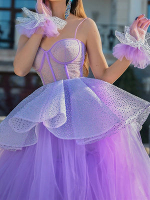 Lavender Beaded High Low Prom Dresses Purple Beaded High Low Formal Graduation Dresses - KissProm