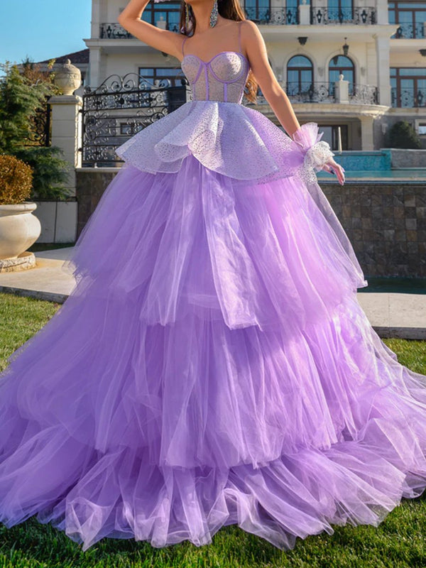 Lavender Beaded High Low Prom Dresses Purple Beaded High Low Formal Graduation Dresses - KissProm