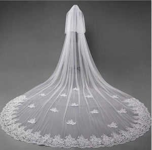 Vintage Cute Lace Appliques Chapel Veils Long Wedding Veil - KissProm