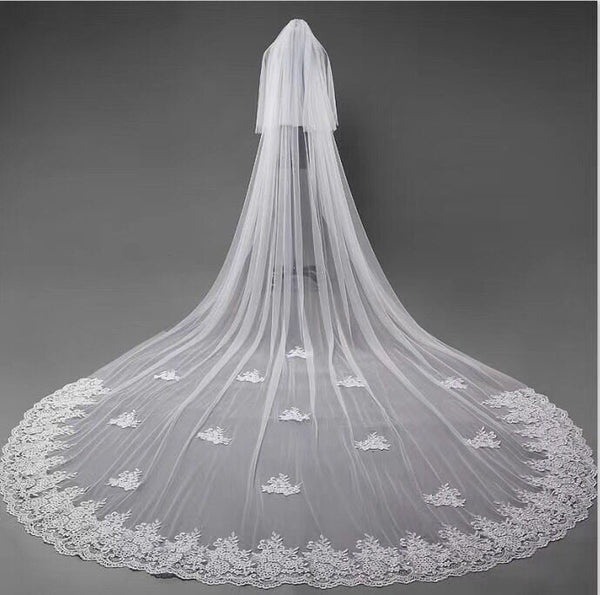 Vintage Cute Lace Appliques Chapel Veils Long Wedding Veil - KissProm