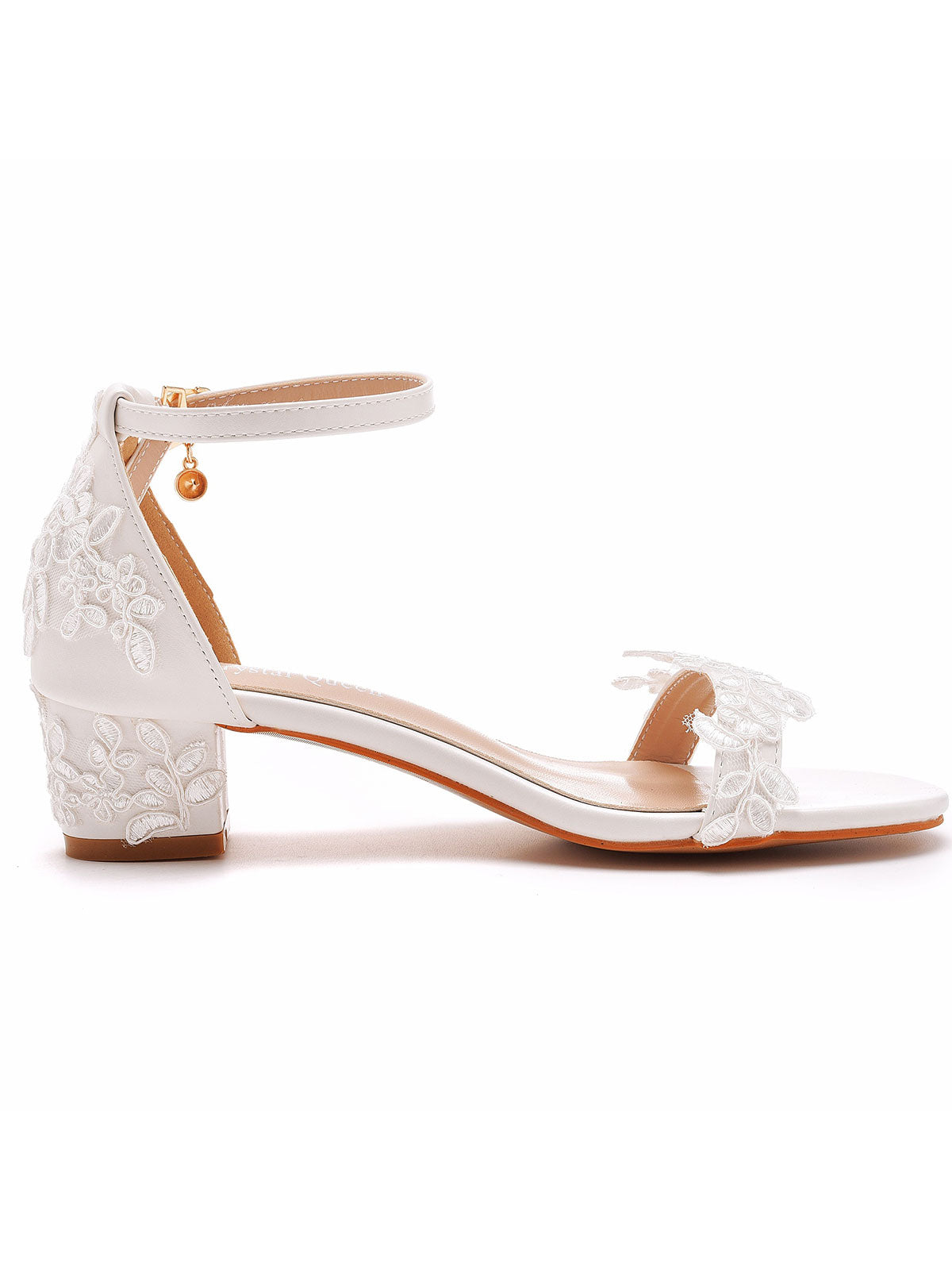 Elegant White Lace Open Toe Ankle-strap Block Heels
