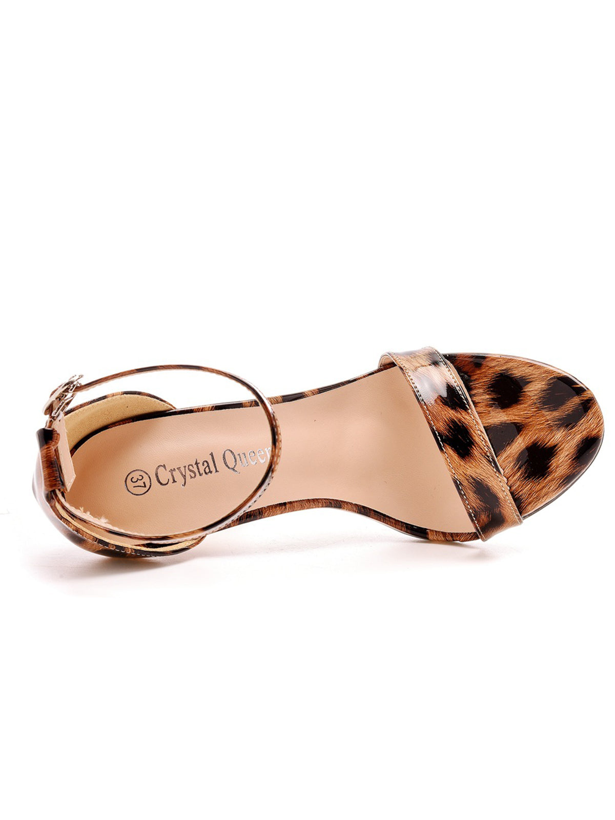 Open Toe Leopard Print Ankle Strap Stiletto High Heels
