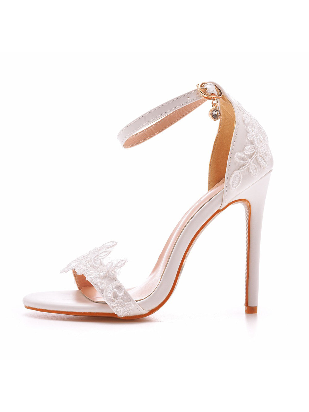 Open Toe lace Ankle Strap Wedding High Heel