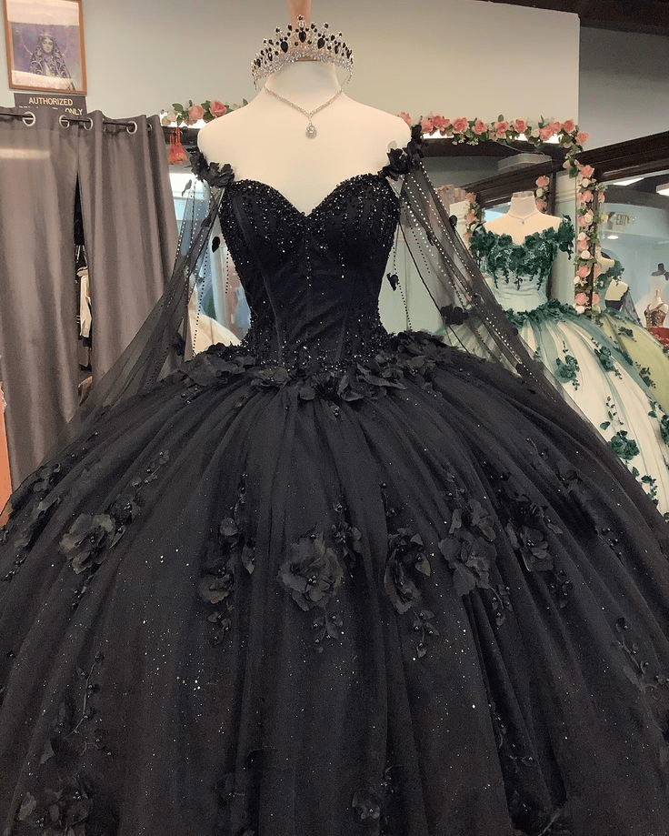 Black And Rose Gold Quinceanera Dresses Black Ball Gown Quinceanera Dresses With Flowers, Black 14 Black And Rose Gold Quinceanera Dresses Black Ball Gown Quinceanera Dresses With Flowers, Black 14