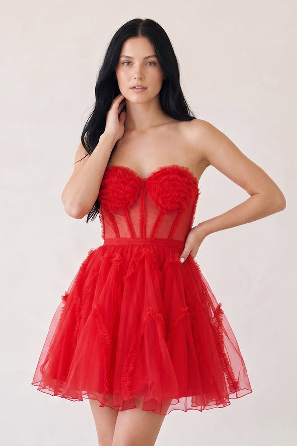 A Line Tulle Strapless Homecoming Dress - KissProm