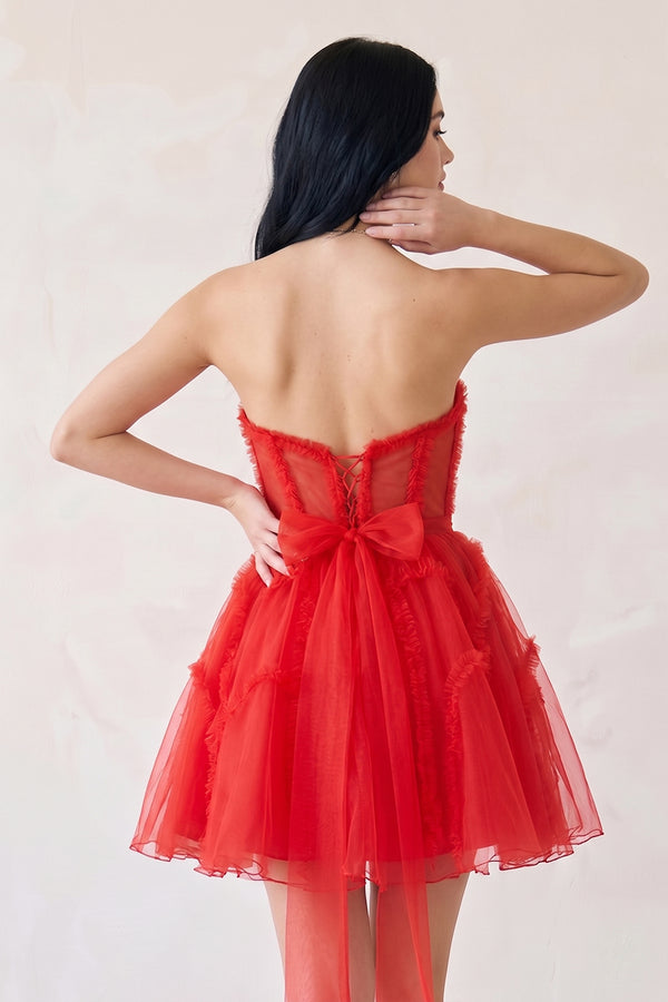 A Line Tulle Strapless Homecoming Dress - KissProm