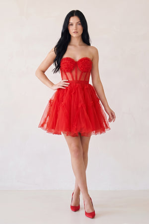 A Line Tulle Strapless Homecoming Dress - KissProm