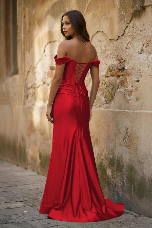 Off the Shoulder Royal Blue Prom Dress with Train - KISSPROM PROM DRESSES