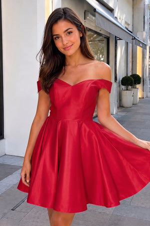 Suri |A-Line Satin Off-Shoulder Homecoming Dress