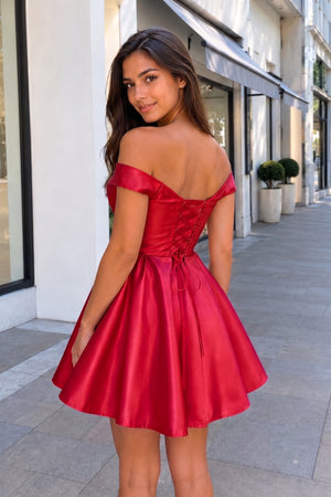 Suri |A-Line Satin Off-Shoulder Homecoming Dress