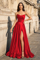 A Line Black Strapless Satin Prom Dresses With Slit – Prom Dress by KissProm | Available at KissProm