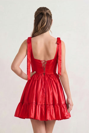 Sabrina | A-line Sweetheart Pink Ruffled Taffeta Homecoming Dress With Bow Straps