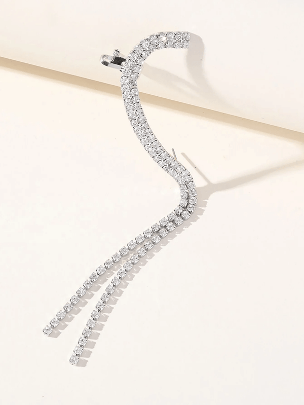 Rhinestones Silver Tassel Long Chain Earrings - KissProm