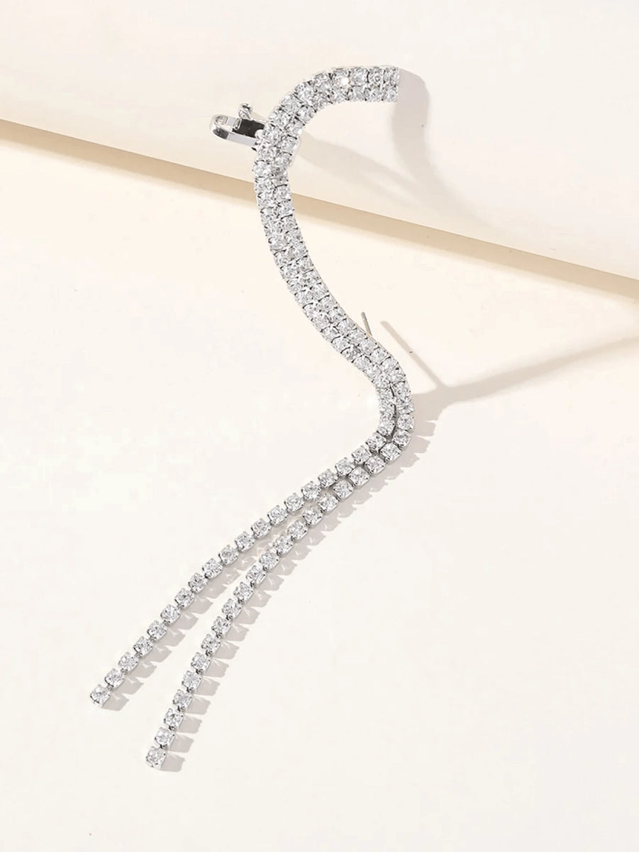 Rhinestones Silver Tassel Long Chain Earrings - KissProm