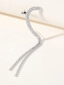 Rhinestones Silver Tassel Long Chain Earrings - KissProm