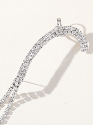 Rhinestones Silver Tassel Long Chain Earrings - KissProm