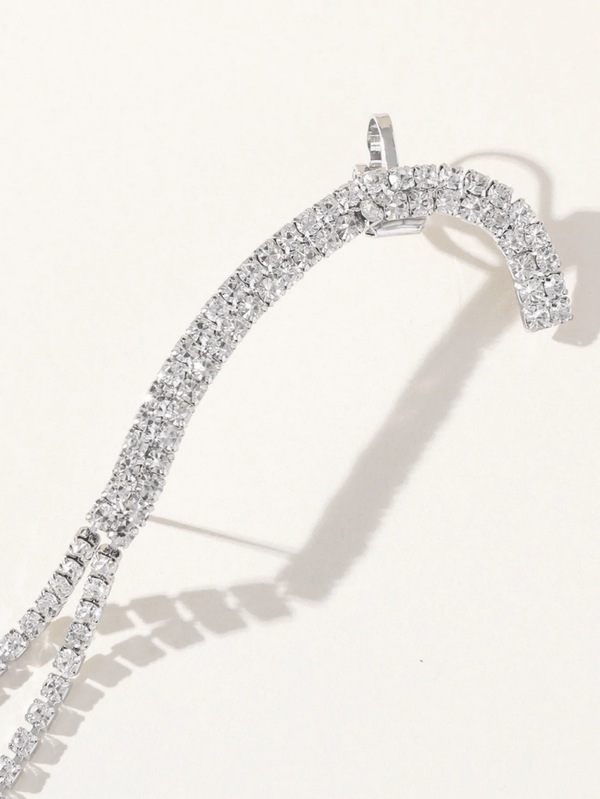 Rhinestones Silver Tassel Long Chain Earrings - KissProm