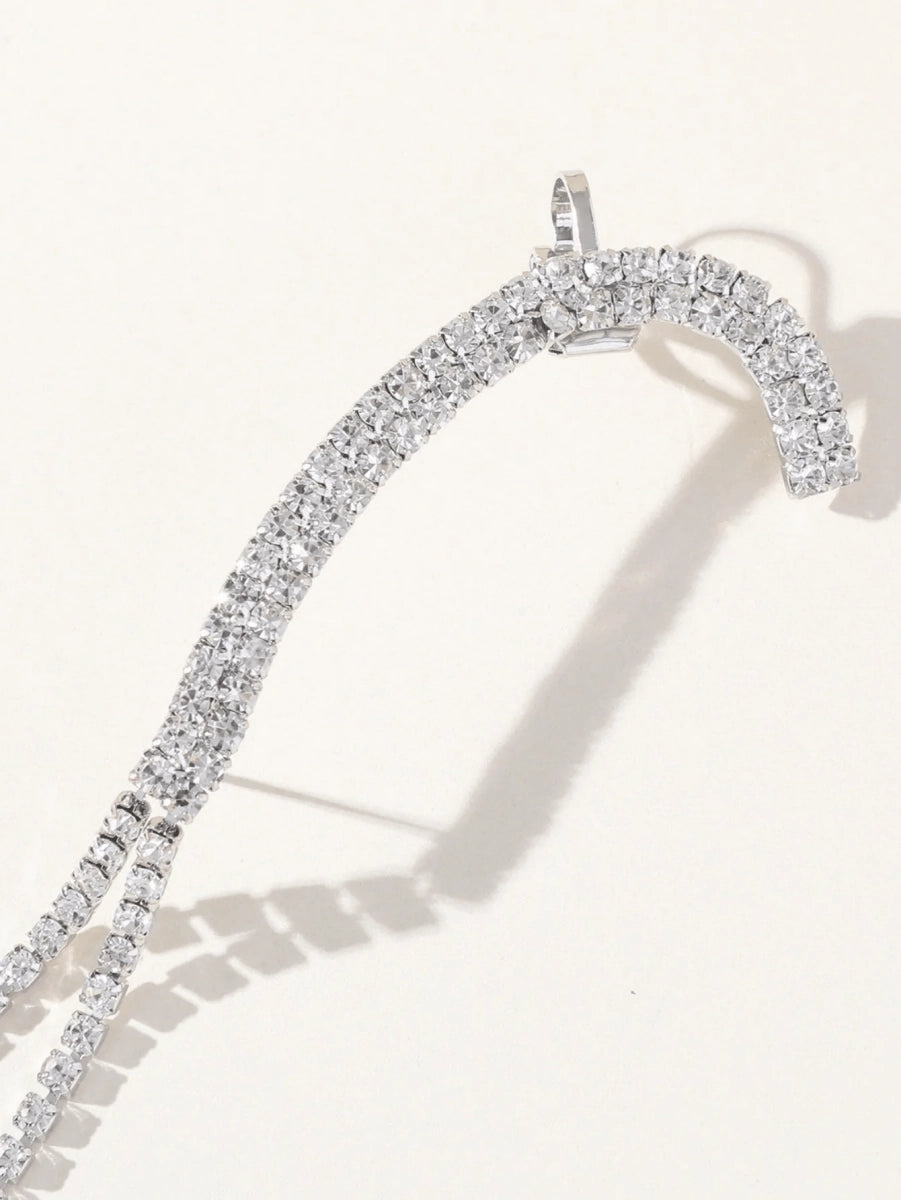 Rhinestones Silver Tassel Long Chain Earrings - KissProm
