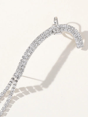 Rhinestones Silver Tassel Long Chain Earrings - KissProm