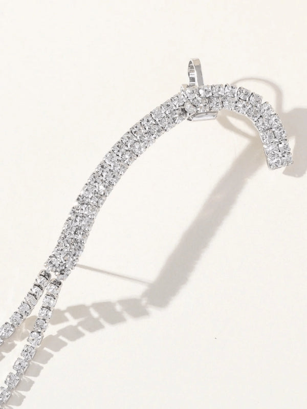 Rhinestones Silver Tassel Long Chain Earrings - KissProm
