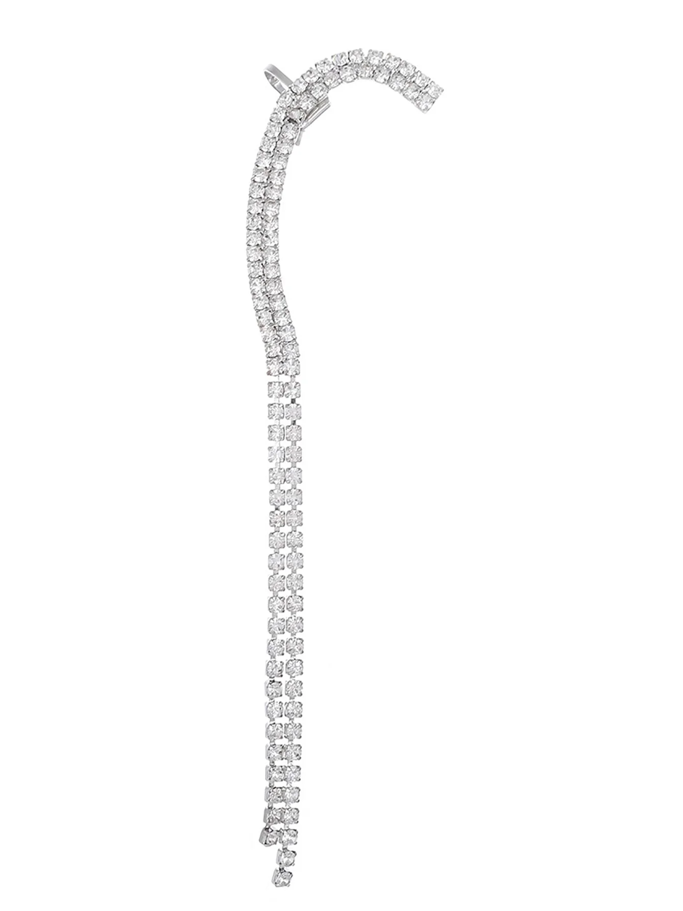 Rhinestones Silver Tassel Long Chain Earrings
