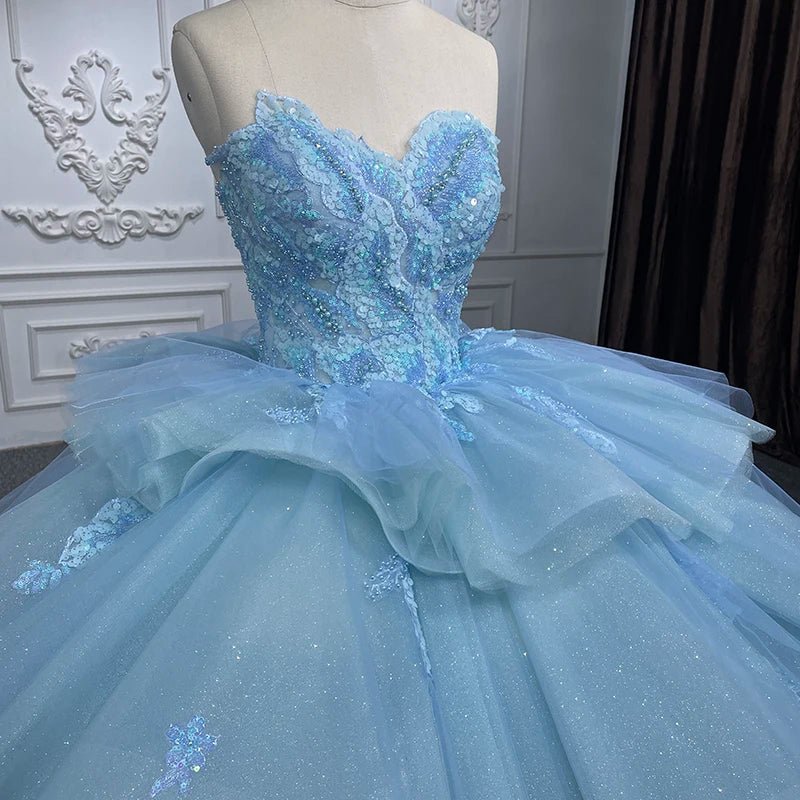 Romantic Princess Sleeveless Quinceanera Dresses Ruffle Strapless Sequins Ball Gown