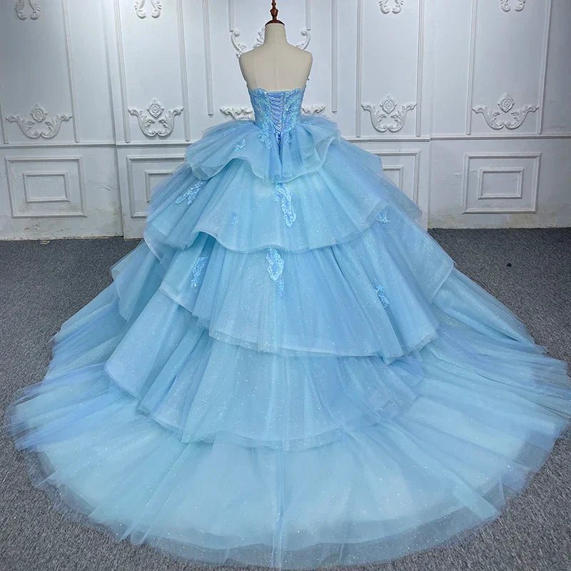 Romantic Princess Sleeveless Quinceanera Dresses Ruffle Strapless Sequins Ball Gown