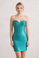 Turquoise Sparkly Sweetheart Sheath Homecoming Dress With Beading | KISSPROM