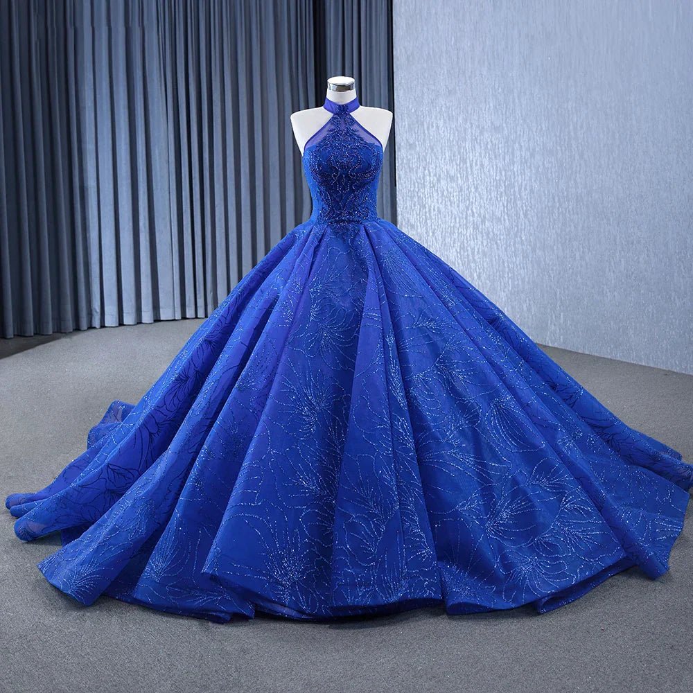 Royal Blue Ball Gown Halter Sleeveless Quinceanera Dress - KissProm