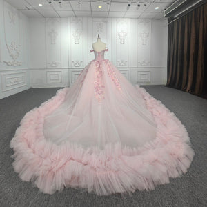 Quinceanera Ball Gown  Off-the-Shoulder  Sequined Pink Dress
