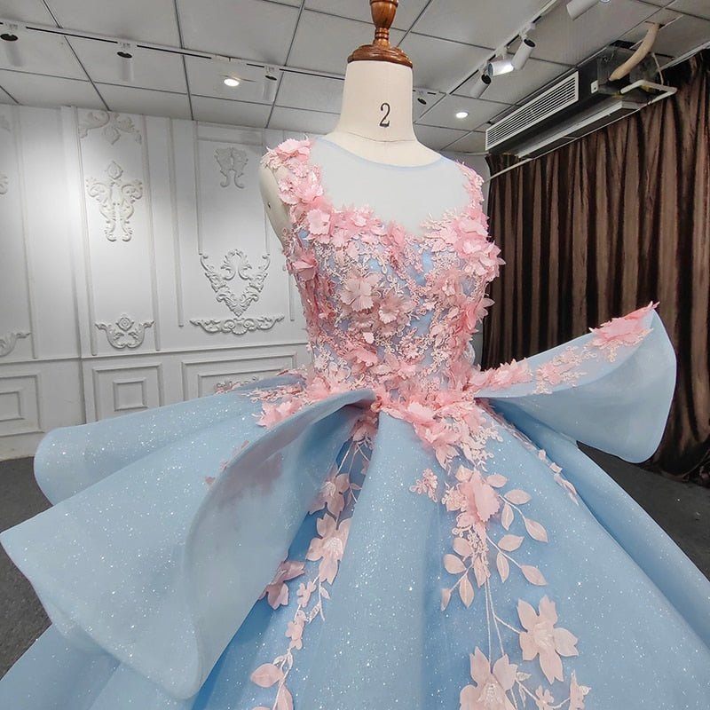Quinceanera Sky Blue Flower Ball Gown Dress