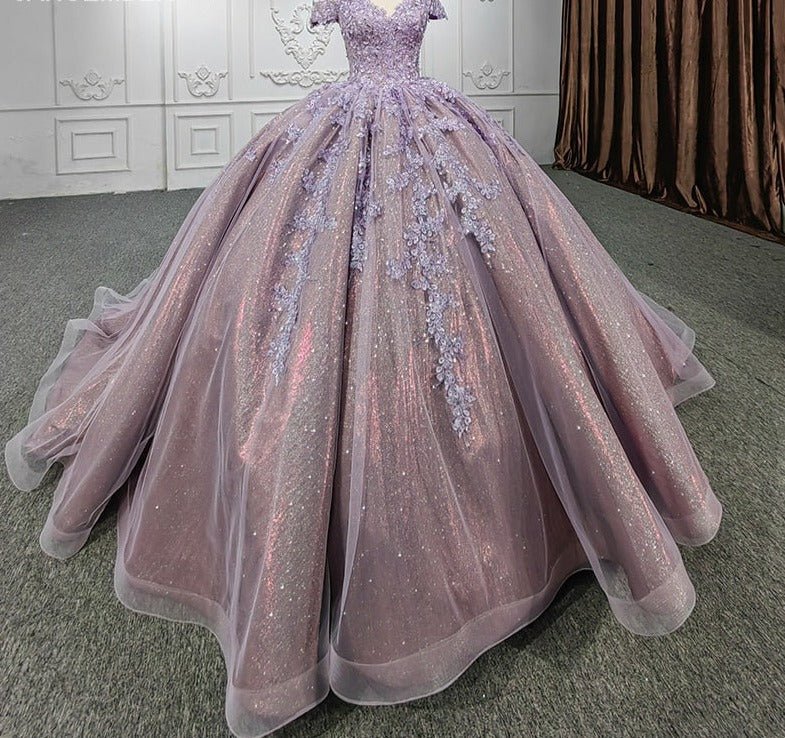 Purple Off-the-Shoulder Quinceanera Dresses with Flower