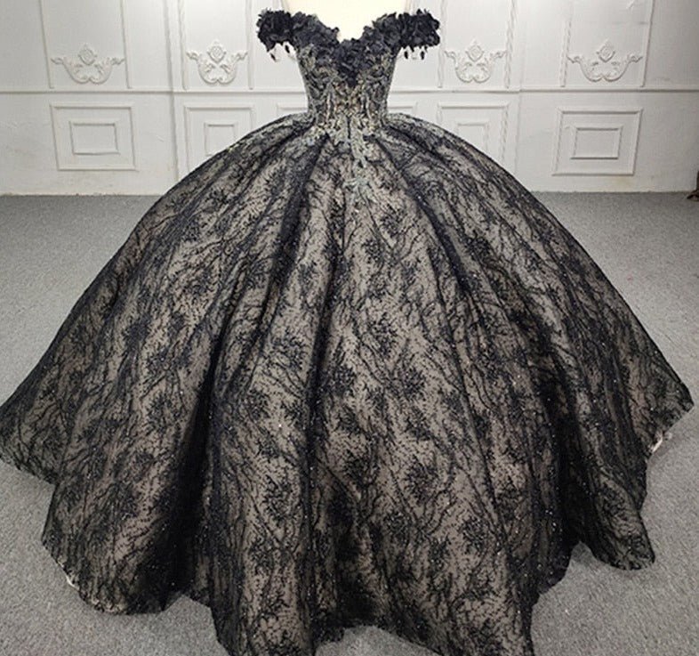 Quinceanera Black Off - the - Shoulder Ball Gown Dress - KissProm