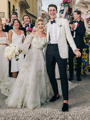 Danica | A - Line Floral Appliqued Majesty Bridal Wedding Dress with Ruffles - KissProm