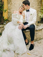 Danica | A - Line Floral Appliqued Majesty Bridal Wedding Dress with Ruffles - KissProm