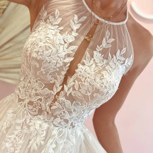 A - line Lace Tulle Wedding Dress Boho Style Online - KissProm