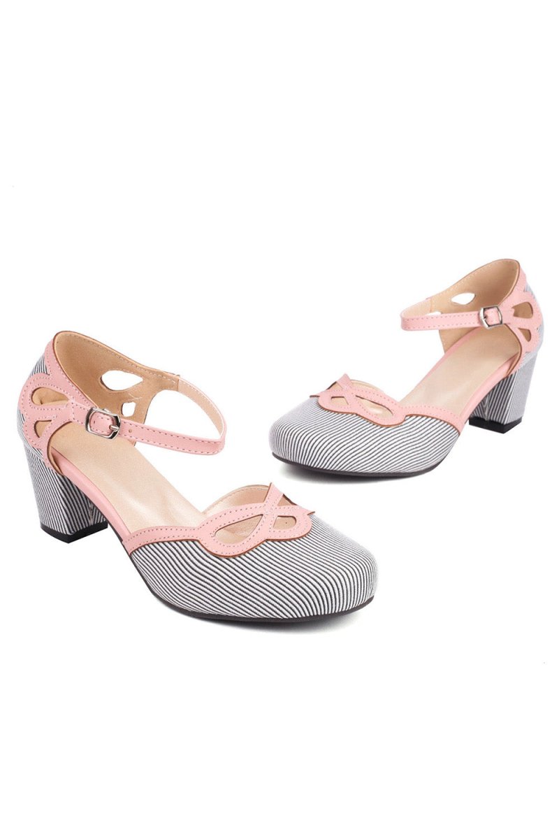Stripe & Polka Dots Buckled High Heel Shoes - KissProm