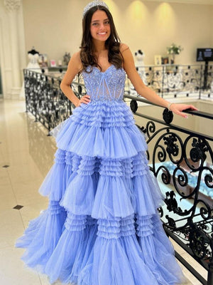 Adelyn |A-Line Sweetheart Tiered Long Tulle Prom Dress
