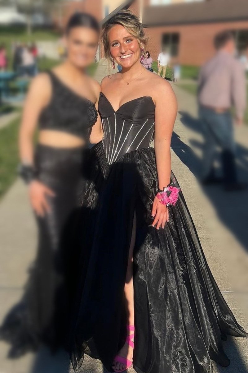 Strapless Beaded Ball Gown with Slit in Hot Pink - KissProm