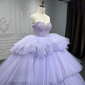 Quinceanera Dress Strapless Ball Gown Crystal Lavender - KissProm