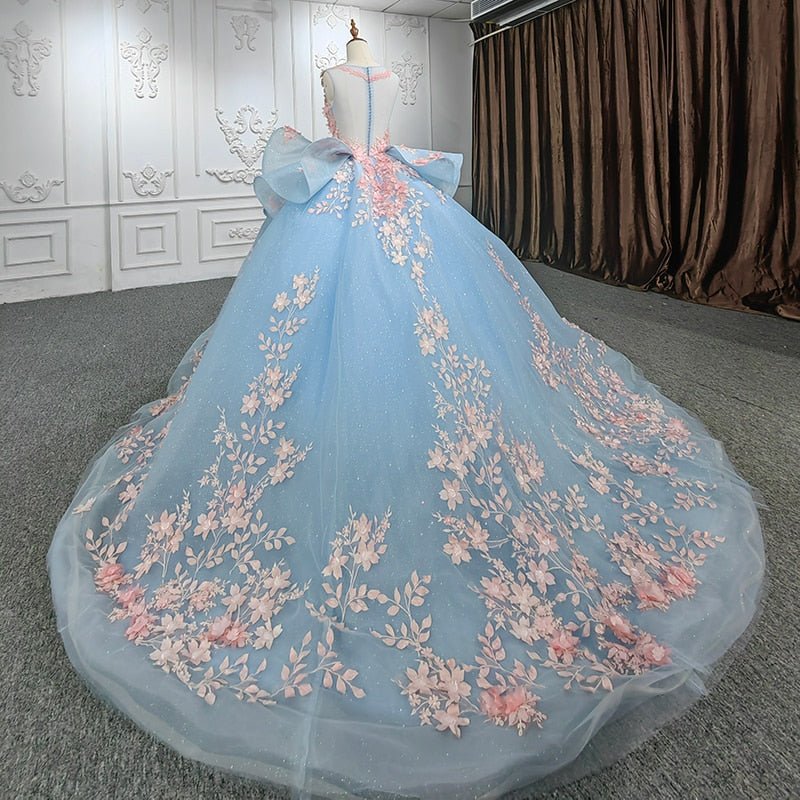 blue bride dresses Odessa Colorful Blue Wedding Dress with Floral Detail A-line Corset