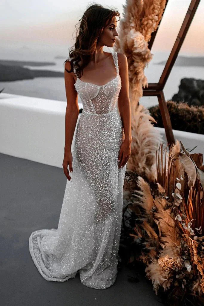 glitter engagement dress Feather Embellished Sequin Long Party Dress With Tail 44