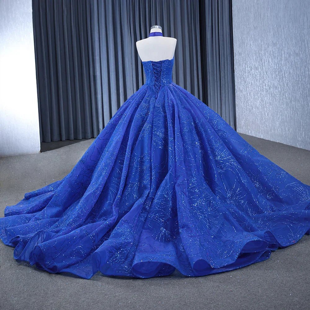 Royal Blue Ball Gown Halter Sleeveless Quinceanera Dress - KissProm