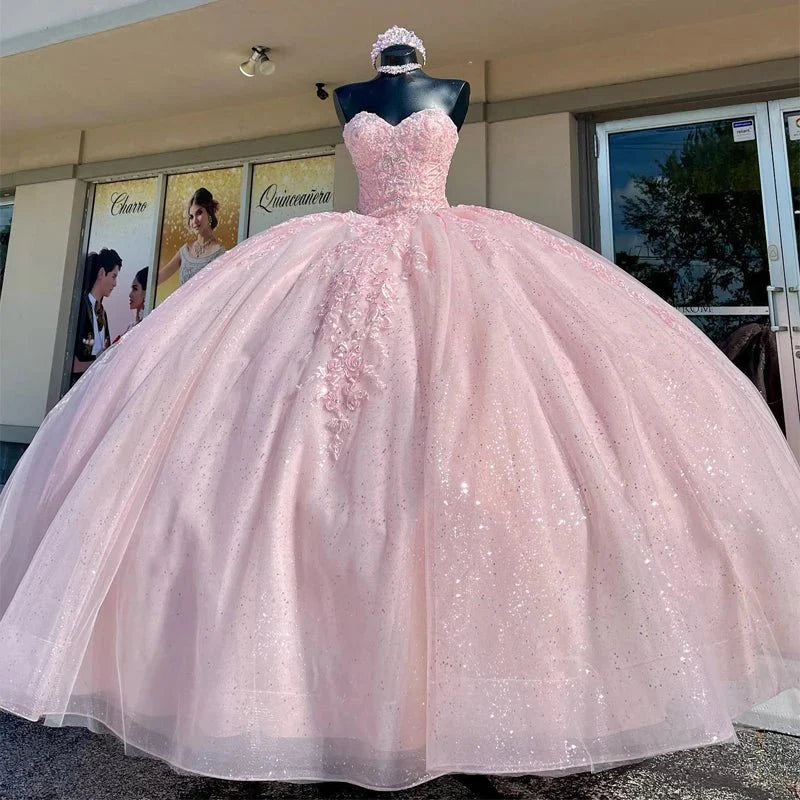 Sweetheart Pink Ball Gown Birthday Quinceanera Dresses, Pink / 6